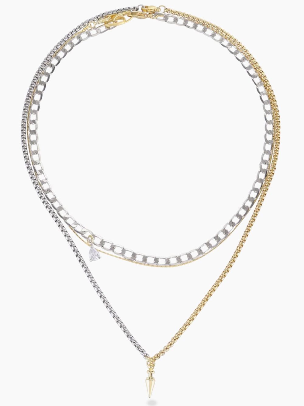 18K Gold Plated Mixed Metals Necklace Spike Pendant Charm